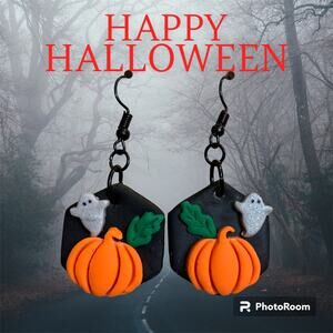 Haunted Halloween Ghost and Pumpkin Dangle Earrings - Handmade Polymer Clay